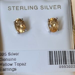 Solid .925 Sterling Silver Genuine Yellow Topaz Stud Earrings
